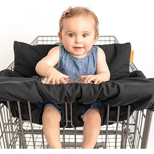 2-in-1 Cushy High Chair Cover and Shopping Cart Cover for Baby, Comfortable Cover for Grocery Cart, Universal Fit Cart Cover for Babies, Includes Storage Pouch - Black
