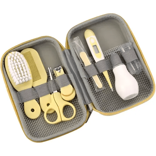 ZELINYE Baby Grooming Kit, 8 in 1 Baby Hair Brush/Nail Clipper/Nose Cleaner/Finger Toothbrush/Nail Scissors/Manicure Kit for Baby Care Keep Healthy and Clean(Yellow)