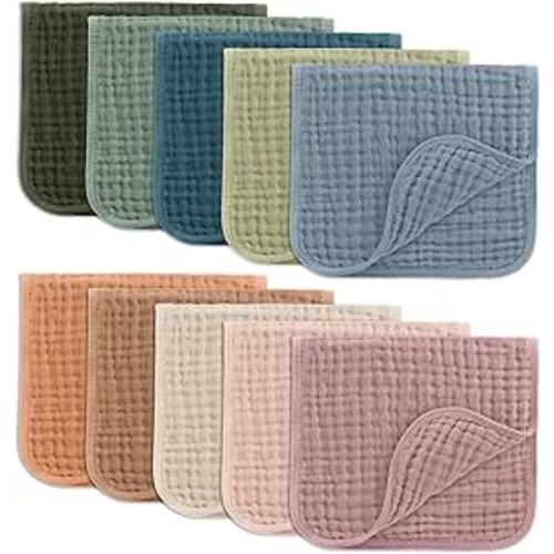 Comfy Cubs Muslin Burp Cloths Baby 50 x 25 cm, Pack of 10 - Large 6-Layer Ultra-Absorbent 100% Cotton for Babies Drool & Messes - Soft & Gentle Burp Cloth Baby Set for Boys & Girls - Multi