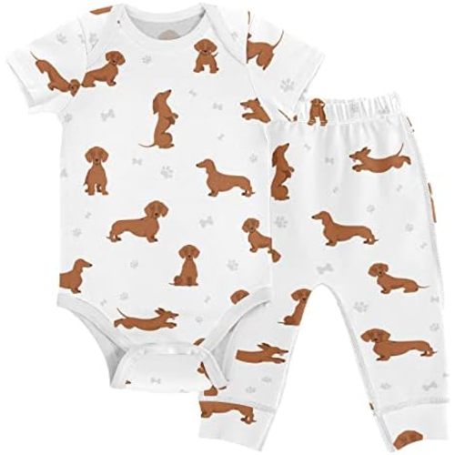 vvfelixl Baby Pants Sets Black Dachshund Long Haired Short Sleeve Baby Clothes for Boys Girls 0-24M