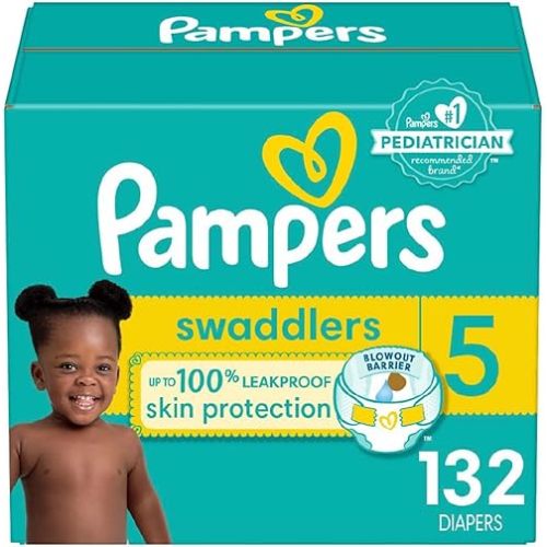 Pampers Baby Diapers - Swaddlers - Size 5, 132 Count, Ultra Absorbent Disposable Infant Diaper