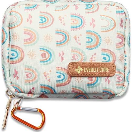 EVERLIT Mini Rescue Pack | 105 Medical Essentials Organized in Portable Storage Bag | Pocket Size Kids First Aid Kit with D Ring | Small Family-Friendly Travel Medical Kit (Rainbow)