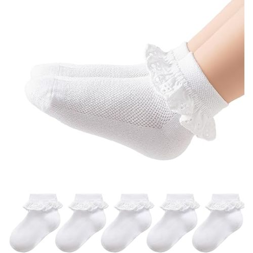 2-8Y Toddler Little Girls Cute White Ruffle Socks Dress Lace Frilly Ankle Cotton School Socks
