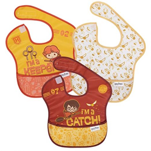 Bumkins SuperBib, Baby Bib, Waterproof Fabric, Fits Babies and Toddlers 6-24 Months - Harry Potter Quidditch (3-Pack)