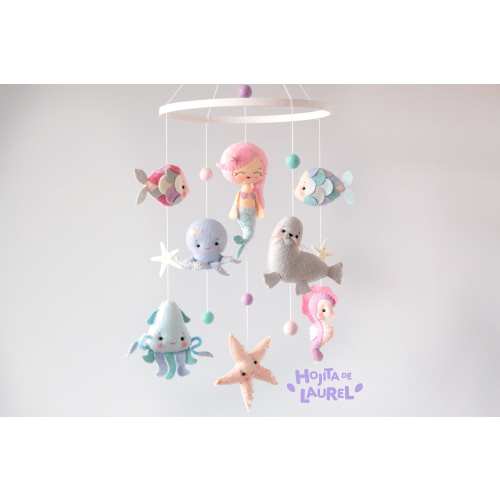 Mermaid Baby Mobile, Ocean Crib Mobile, Sea Creatures Cot Mobile, Mermaid Girl Baby Mobile, Mermaid Nursery Decor, Baby Girl Room Decor