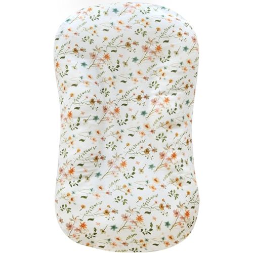 LifeTree Muslin Baby Lounger Cover, Newborn Slipcover Lounger Cover for Boys Girls Infant, Soft 70% Viscose from Bamboo and 30% Cotton, Cover Only, Small Flower Pattern