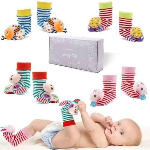 BLOOBLOOMAX Sock rattles for Babies 0-24 Months Baby Animal Foot Finder Educational Toys
