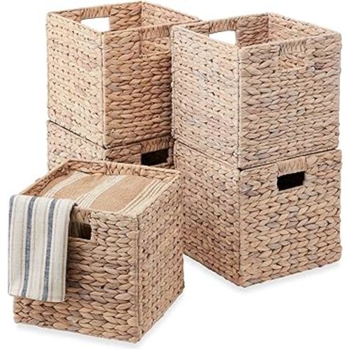 Best Choice Products 13x13in Hyacinth Baskets, Rustic Set Of 5 Multipurpose Collapsible Storage Organizer, Handwoven Laundry Totes for Bedroom, Living Room, Bathroom, Shelves - White
