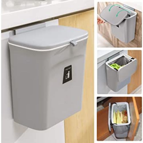 Amazon.com: Tiyafuro 2.4 Gallon Kitchen Compost Bin for Counter Top or Under Sink, Hanging Small Trash Can with Lid for Cupboard/Bathroom/Bedroom/Office/Camping, Mountable Indoor Compost Bucket, Gray : Home & Kitchen