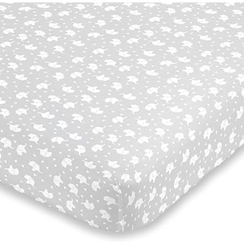 NoJo Super Soft Grey & White Elephant Fitted Mini Crib Sheet, Grey, White
