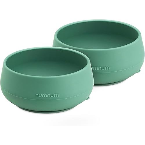 NumNum Suction Bowls for Babies & Toddlers, Extra Strong Non-Slip Suction, 100% Food-Grade Silicone, BPA-Free, Microwave & Dishwasher Safe, Baby-Led Weaning Bowls for 4+ Months, 2-Pack Glacier Green