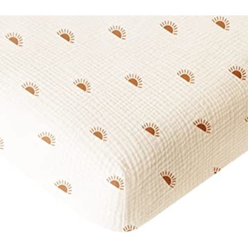 Konssy Muslin Fitted Crib Sheets 100% Cotton Baby Crib Sheets for Standard Crib Mattress (28 X 52 Inches), Soft and Breathable for Boys, Girl (Sun)