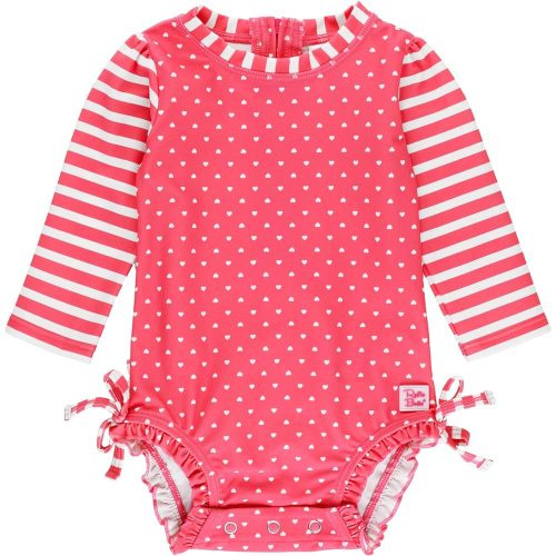 RuffleButts® Girls UPF 50+ Sun Protection Long Sleeve One Piece Swimsuit with Zipper