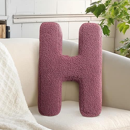 huraty Decorative Throw Pillow Plush Letter Pillow Soft Alphabet H Cushion Accent Pillow for Sofa Couch Bed Chairs (H, 14.9" Lx11.8 W)