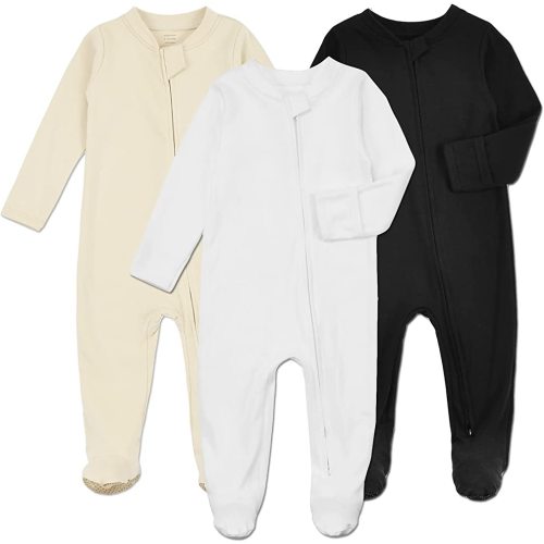 Aablexema Baby Footie Pajamas with Mittens - 3 Pcs Infant Girls Boys Footed Sleeper Newborn Cotton Sleepwear Outfits