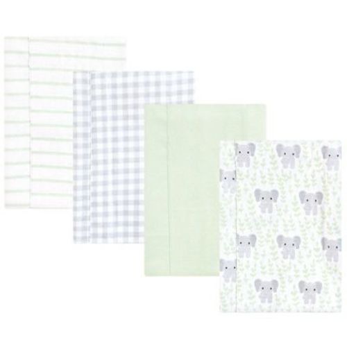 Hudson Baby Cotton Flannel Burp Cloths 4pk, Leafy Elephant, One Size