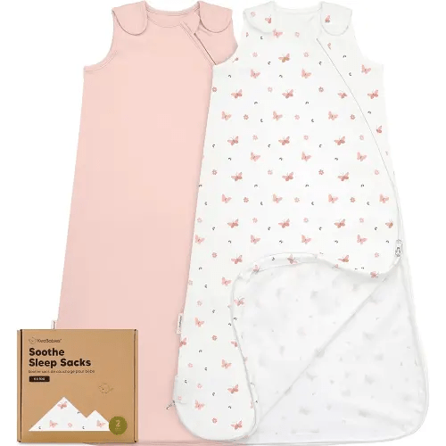 2-Pack Organic Sleep Sacks, 100% Cotton -Baby Sleeping Sack, Wearable Blanket Baby, Sleep Sack for Babies, Toddler Swaddle Sack, Newborn Baby Sleeping Bag,Sleepsack for Infant Girl,Boy(Butterflies, M)
