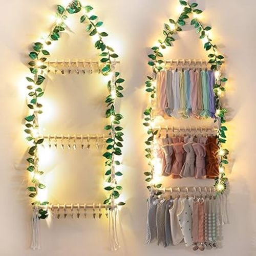 POVETIRE Baby Headband Holder, Hair Bows and Accessories Storage Organizer, Wall Hanging Decor for Nursery Toddler Girls Room (Green)