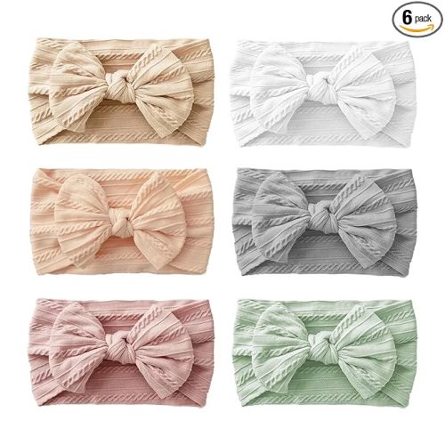 6PCS Baby Headbands, Girls Headbands with Bows, Soft Stretchy Nylon Hair Bands Hair Accessories for Newborn Infant Toddler