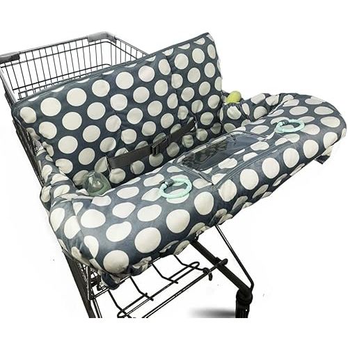 Shopping Cart Cover for Baby, Minky 2 in 1 High Chair Cover & Grocery Cart Cover Protector for Babies, Thick Padded with Clear Phone Pouch, Machine Washable, Polka dot