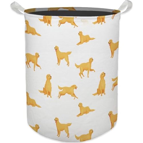 Golden Retriever Dog Laundry Basket, Toybox for Boys Girls, Golden Retriever Laundry Basket Hamper Waterproof Collapsible Clothes Toys Storage Bin Organizer for Bedroom Bathroom Kids Room Dorm