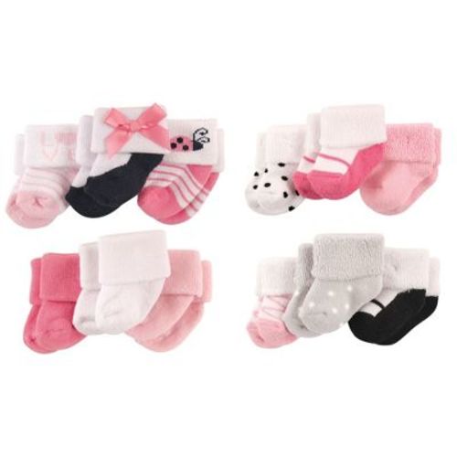 Luvable Friends Infant Girl Cotton Terry Socks, 12-piece, Ladybug Pink Black, 0-3 Months