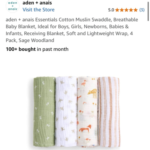 aden + anais Essentials Cotton Muslin Swaddle, Breathable Baby Blanket, Ideal for Boys, Girls, Newborns, Babies & Infants, Receiving Blanket, Soft and Lightweight Wrap, 4 Pack, Sage Woodland