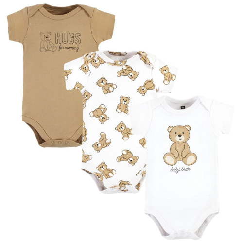 Hudson Baby Cotton Bodysuits, Teddy Bears 3-Pack, Newborn