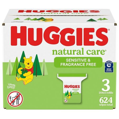 Huggies Natural Care Sensitive Baby Wipes, Hypoallergenic, 99% Purified Water, 3 Refill Packs (624 Wipes Total) - 208 Count (Pack of 3)