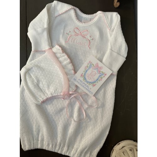 Paty Baby Gown, Bonnet, Mary Jane Crib Shoes, Monogram Girl Gown, Gown, Newborn Girl Coming Home Layette, Baby Day Gown, Baby Shower Gift