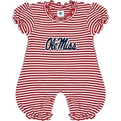 Creative Knitwear College Baby Striped Puff Sleeve Romper - Team Logo, Many Colors, for Girls (Newborn-12 Months)