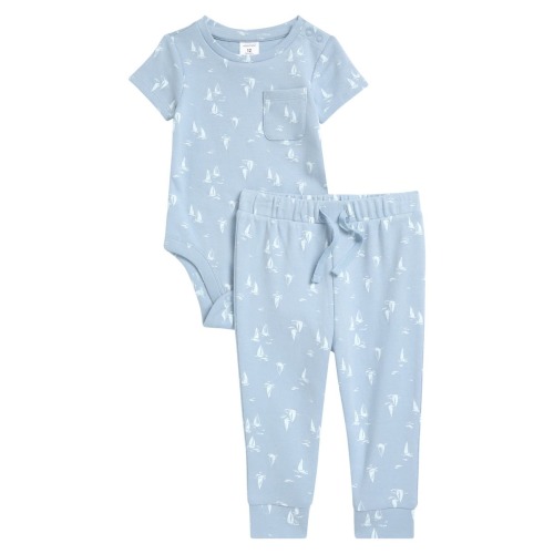 Patterned Cotton Romper & Joggers Set, 12M