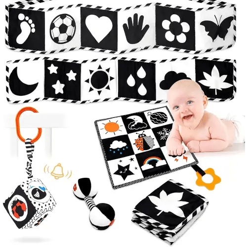 Black and White High Contrast Baby Toys for Newborn, Newborn Toys Montessori Toys for Babies 0-6 Months Tummy Time Toys, Infant Toys 0-6 Months Sensory Toys Soft Book for 0 3 6 6 9 12 Months Boy Girl