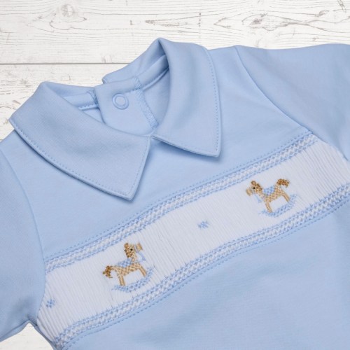 Blue Rocking Horses Smocked Footie