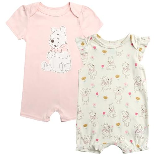 Disney Baby Girls Romper - 2 Pack Ruffled Short Sleeve Baby Jumpsuit Romper - Cozy Baby Clothes for Girls (Newborn/Infant)