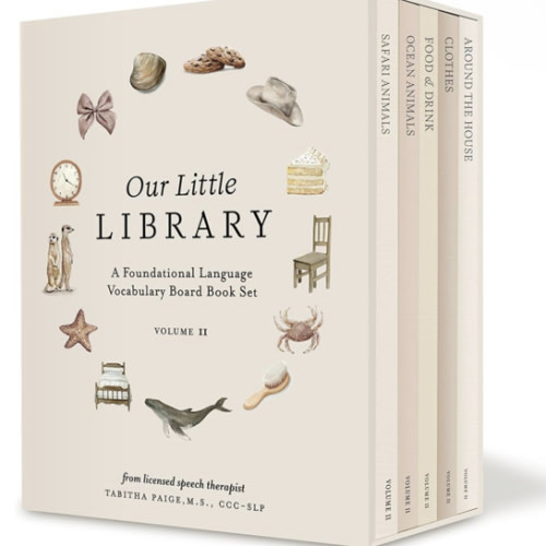 Our Little Library Vol. 2: First 100 Words Board Book Box Set, including Ocean Animals, Safari Animals, Food and Drink, Clothes, and Around the House (Tabitha Paige Children's Book Series)