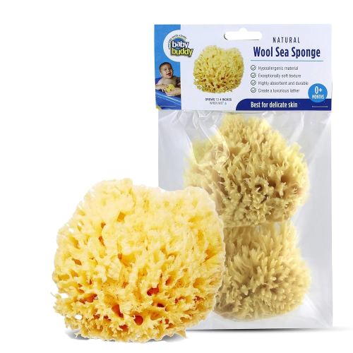 Baby Buddy Natural Wool Sea Sponge, Newborn Bath Time Essential, Ultra Soft for Delicate Skin, Hypoallergenic and Biodegradable, 2 Pack