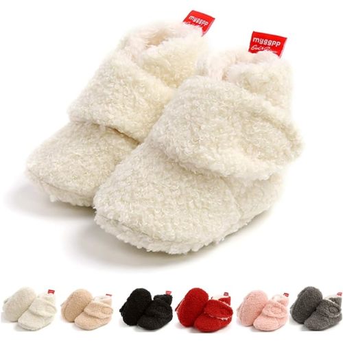 Ohwawadi Infant Baby Slippers Girls Boys Booties Warm Baby Socks Shoes Newborn Crib Shoes Baby Footwear Prewalkers - 0-6 Months Infant - M1982 White