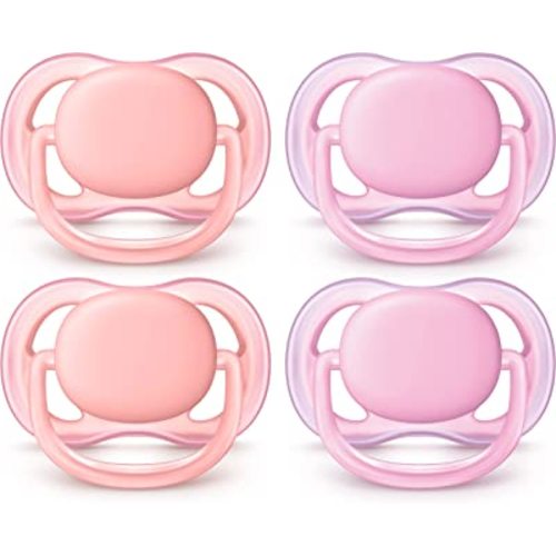 Philips AVENT Ultra Air Pacifier 0-6 Months, Pink/Peach, 4 Pack, SCF245/40