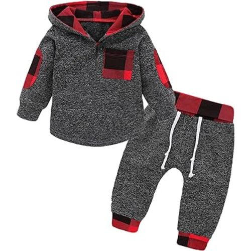 Baby Boy Clothes Infant Hoodie Tops Outfit Long Sleeve Sweatshirt Plaid Pants 2pcs Set 0-36 Months