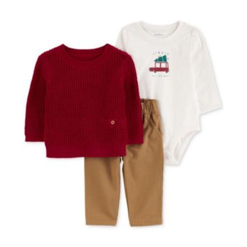 Baby Boys Cotton Little Sweater, Jingle All The Way Bodysuit & Pants, 3 Piece Set