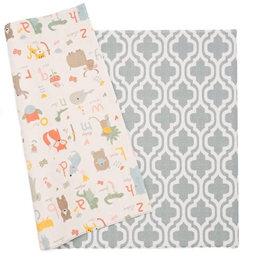 Baby Care Play Mat (Medium, Moroccan - Blue) 73’’ x 49’’ Original One-Piece Reversible Rollable Waterproof Play Mat for Infants, Babies, Toddler, and Kids