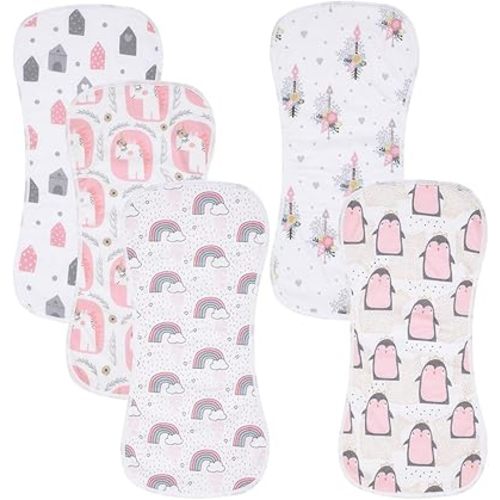 5 Pack Cotton Baby Burp Cloths Extra Absorbent Soft for Baby Boys and Girls (Pink-1)