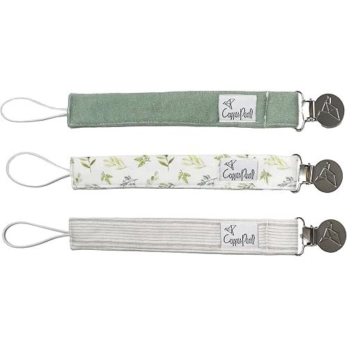 Copper Pearl Pacifier Clip 3-Pack: Premium Knit Binky Clips for Baby Girls and Boys - Stylish Stainless Steel Pacifier Holder Clip - Baby Pacifier Clips for No More Floor Drops - Haven