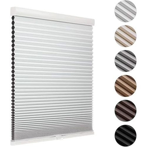 MYshade Blackout Cordless Cellular Shades Honeycomb Shade for Indoor Windows Room Darkening Blinds for Home Office Pull Down Window Shades Easy to Install 34.5 inch Wide, H72 White Pleated Shade