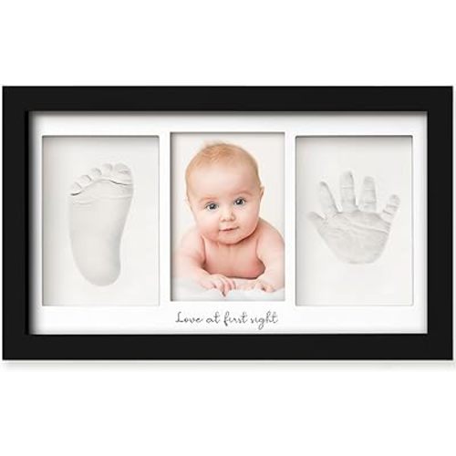 KeaBabies Baby Hand and Footprint Kit - Clay Handprint Keepsake Frame, Newborn Nursery Picture Frame, Personalized New Mom Gifts for Baby First Christmas Shower (Onyx Black)
