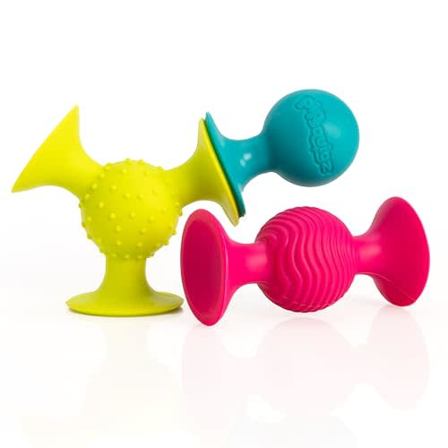 Fat Brain Toys pipSquigz, Sensory Baby Toys 6 Months Plus, Rattle Suction Cup Toy