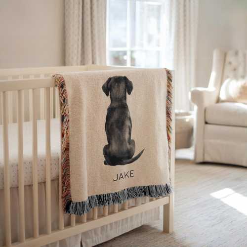 Personalized Black Labrador Dog Baby Blanket, Custom Name Black Lab Puppy Nursery Throw, Baby Shower Gift, Labrador Lover Kids Decor