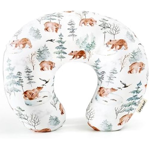 GRSSDER Nursing Pillow Cover, Stretchy Soft Minky Fabric Covers, Fit Most Nursing Support Pillows for Breastfeeding, Comfortable Safe Pillow Cover, Stylish Cute Bear Pattern