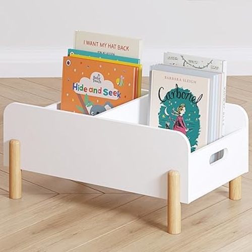 UTEX Montessori Bookshelf for Toddlers, Wooden Book Caddy with Adjustable Divider, Floor Book Display, Toddler Book Rack, Kids Bookcase for Classroom Kids Room Nursery